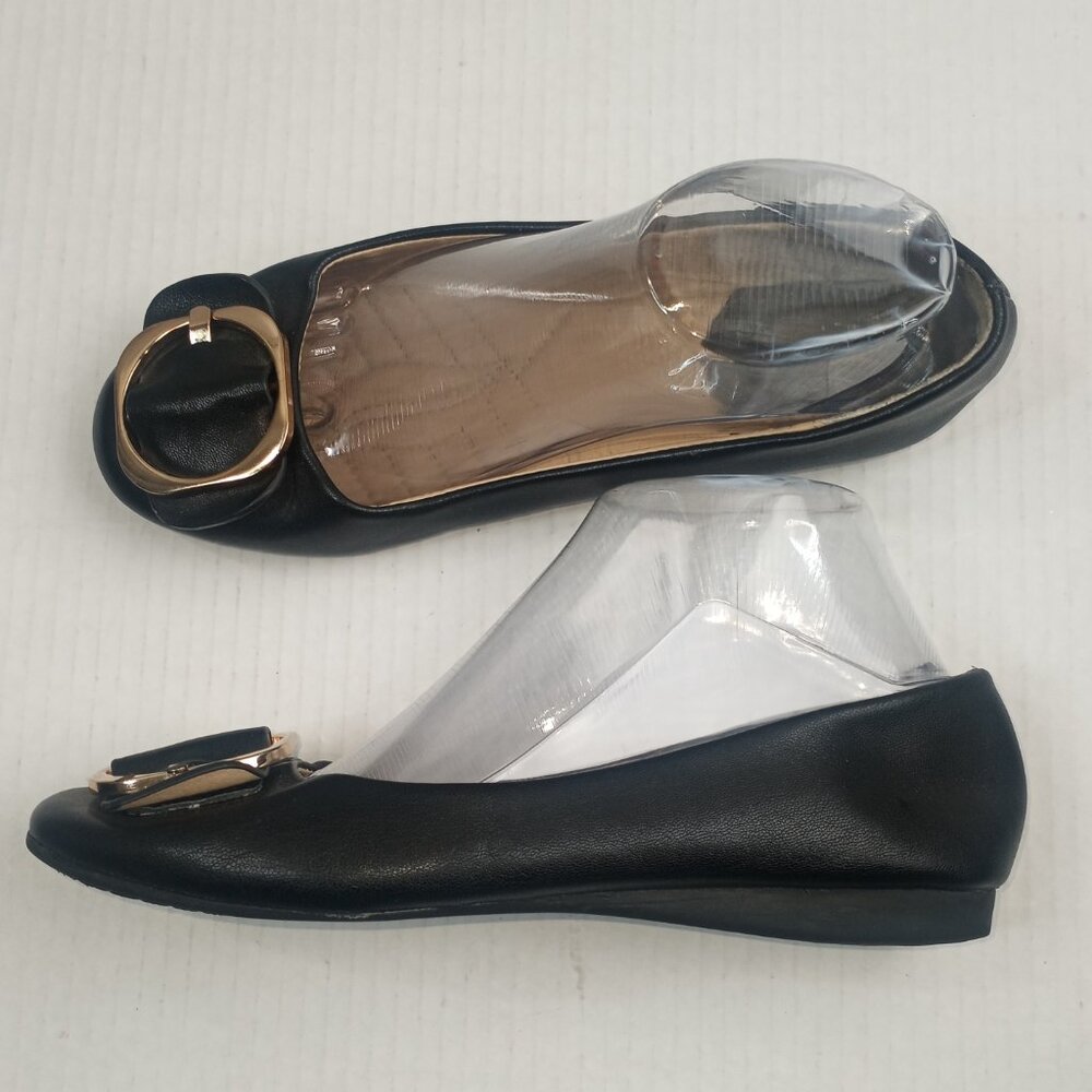 Bruno Manetti Black Buckle Toe Flats